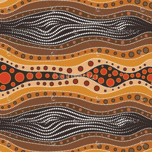 A decorative design featuring patterns characteristic of Aboriginal dot painting.