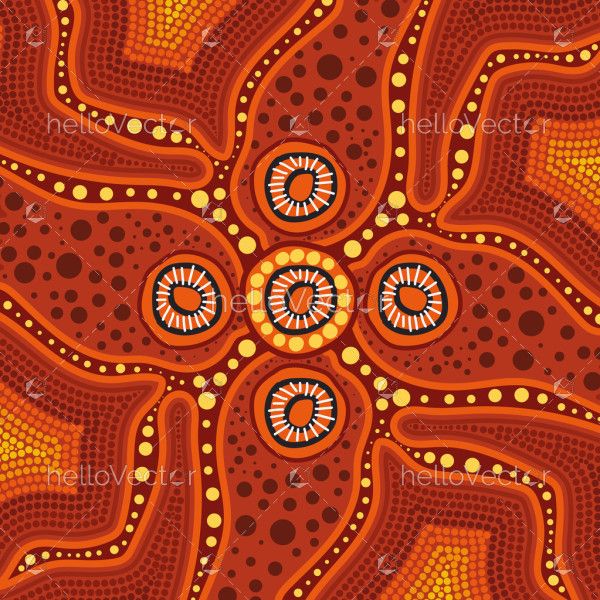 Aboriginal Art Illustration Symbolizing Community and Connection to Land