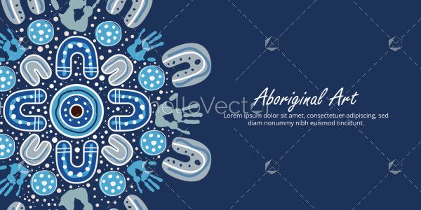 Contemporary Aboriginal Art Banner in Blue Tones