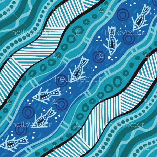 Aboriginal Vector Art Depicting Waterways and Aquatic Life