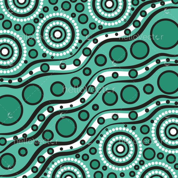 Teal Aboriginal Dot Vector Background with Ripple Motifs