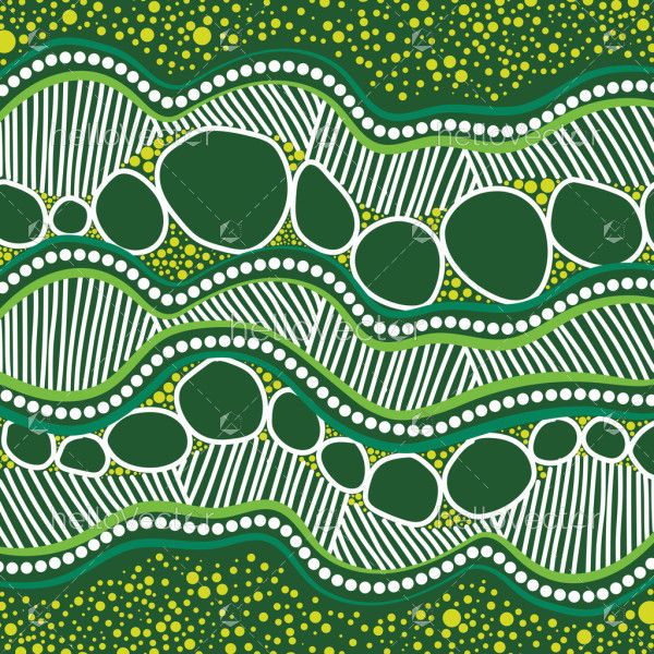Abstract Aboriginal Landscape illustration in Green Tones