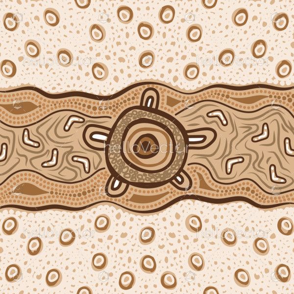 A traditional Aboriginal-inspired artwork illustration in earthy tones