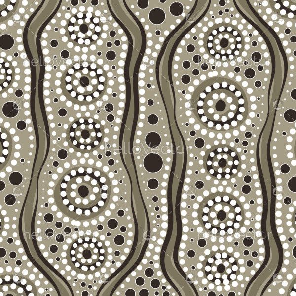 A rhythmic, earth-toned design of aboriginal dot art