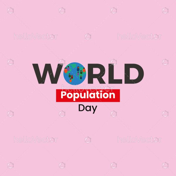Creative text design with a globe replacing the letter 'O' highlights the global focus on population issues.