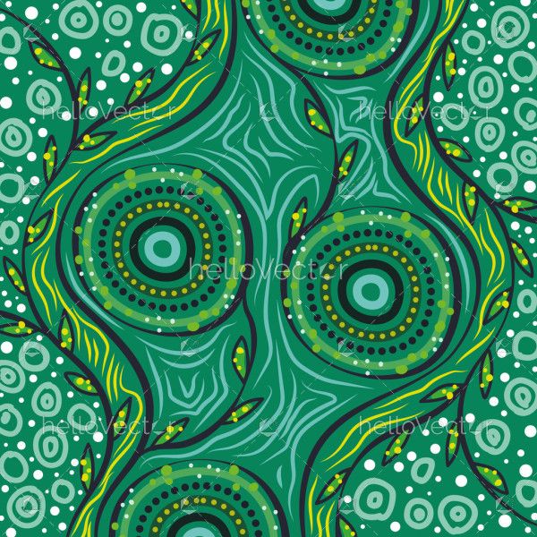 Symbolic Aboriginal Dot Art Illustration with Nature Motifs