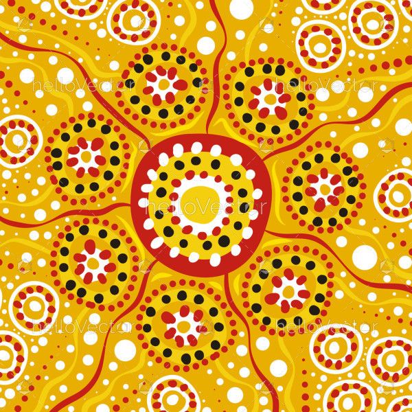 Radiating Community in Warm Aboriginal Design Illustration