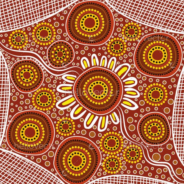 Sun Spirit and Community Circles in Aboriginal Art Illustration
