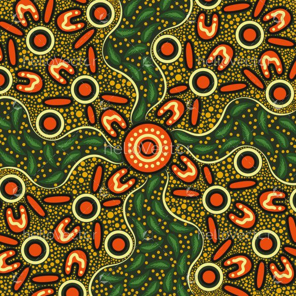 Nature in vibrant colors, aboriginal art illustration
