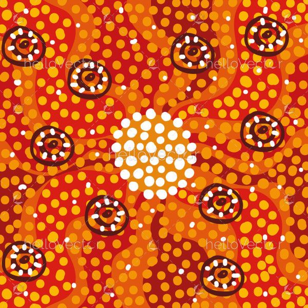 Radiant Aboriginal Dot Art with Central Gathering Symbol