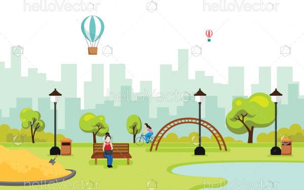 Park vector background. City park landscape illustration in flat style.