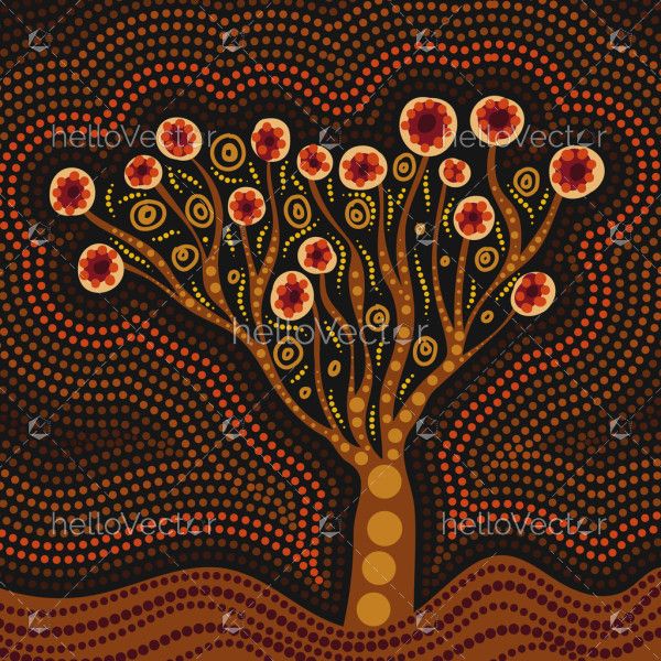 An Aboriginal-style artwork featuring a blooming tree