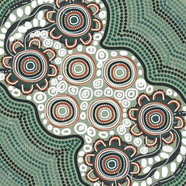 An Aboriginal-inspired artwork depicting gathering circles of country