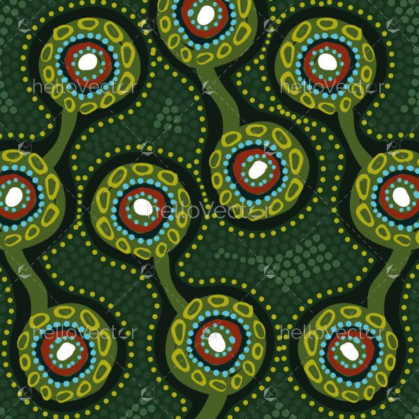 Aboriginal Inspired Green Dot Pattern Illustration