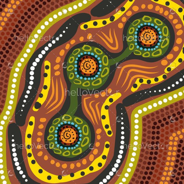 Aboriginal artwork representing connected meeting places through earthy tones