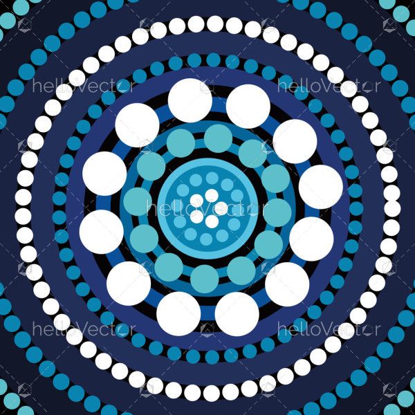 An Aboriginal-style artwork featuring concentric dot circles in calming blue and white tones.