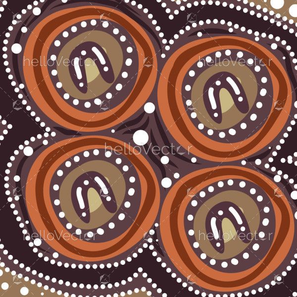 An earthy Aboriginal-style design featuring circular patterns and dotted details