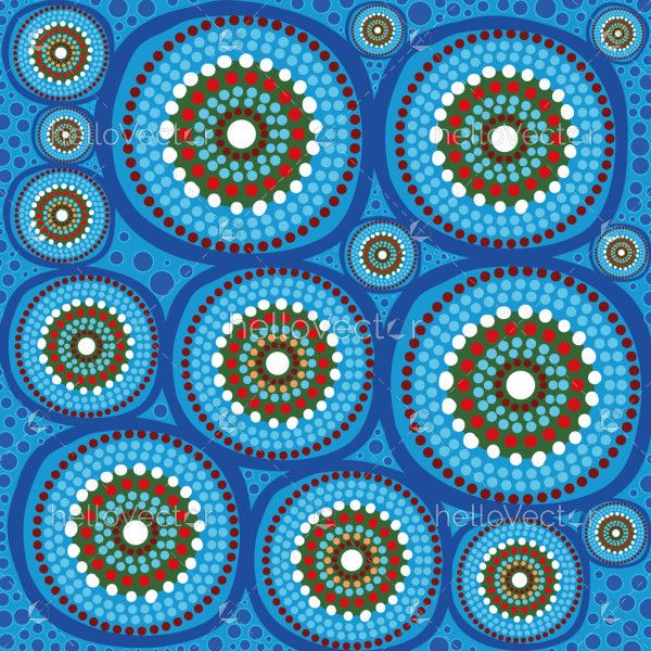Blue Aboriginal Dot Circle Painting Illustration