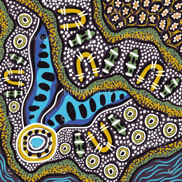 Vibrant Aboriginal Landscape Art Illustration