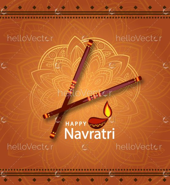 Happy Navratri Celebration with Dandiya Sticks and Diya