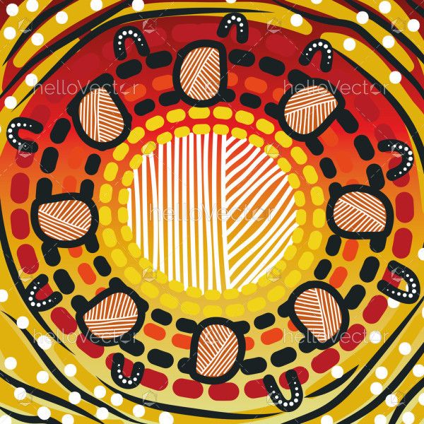 An Aboriginal artwork depicting gathering around the healing circle