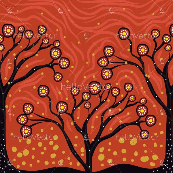 An Aboriginal-style artwork depicting branching trees.
