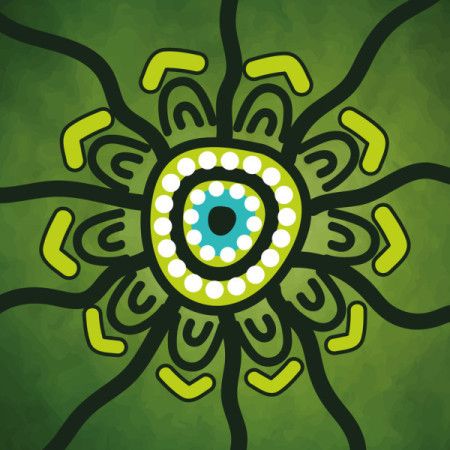 Green Circular Aboriginal Dot Painting Inspired Traditional Tribal Art Illustration