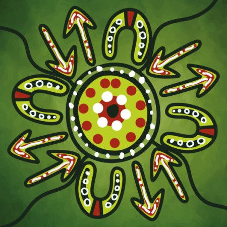 Green Symbolic Aboriginal Tribal Dot Traditional Painting Illustration
