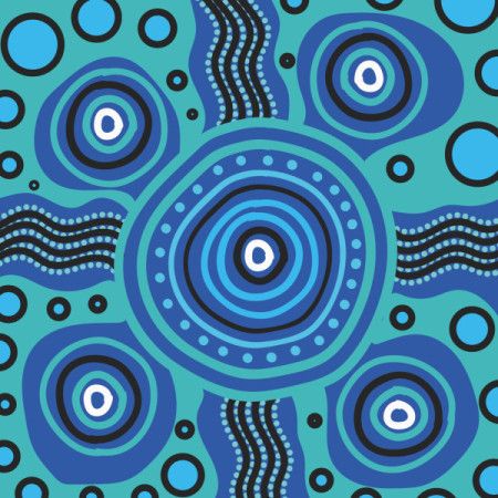 Blue Circular Aboriginal Dot Traditional Tribal Art Illustration