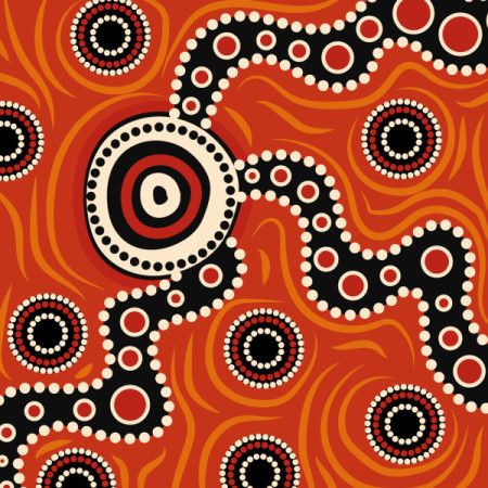 Red Aboriginal Dot Painting Tribal Wave Pattern Art Illustration