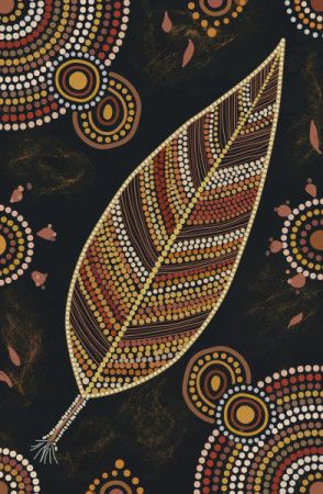 Aboriginal Dot Art Illustration of Native Australian Leaves and Dreamtime Patterns