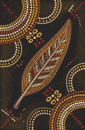 Aboriginal Inspired Dot Painting with Detailed Leaf and Traditional Circular work.