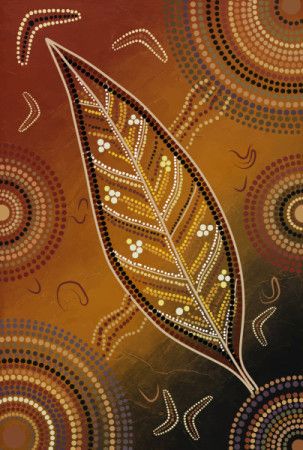 Aboriginal Dot Art Illustration of Stylized Leaf with Traditional Decorative Patterns