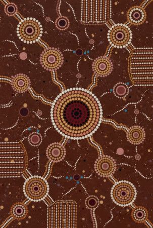 Aboriginal-Inspired Dreamtime Dot Art with Interconnected Sacred Circles and Flowing Cultural Pathways