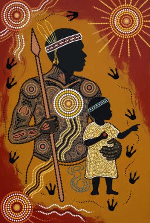Aboriginal-Inspired Decorative Feather and Son Painting with Detailed Dot work.