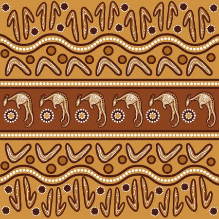 Aboriginal-Inspired Decorative Pattern Illustration Featuring Repeating Indigenous-Inspired Symbols