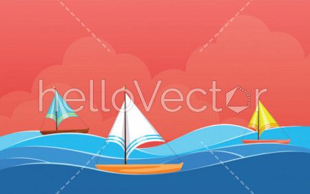 Background design with Sailing boat, Desktop wallpaper vector 