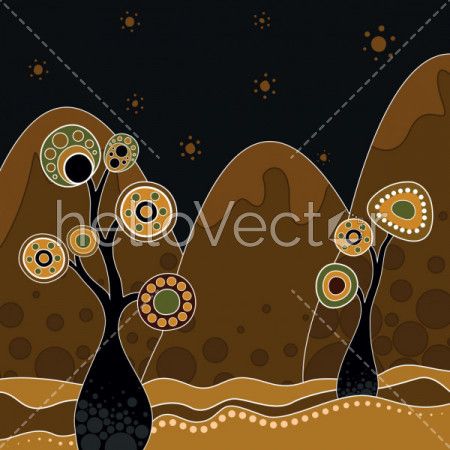 An illustration based on aboriginal style of dot painting depicting nature.