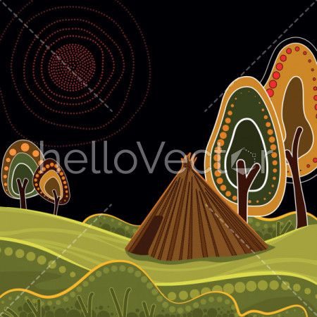 An illustration based on aboriginal style of background depicting nature