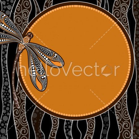Aboriginal art vector banner background with dragonfly
