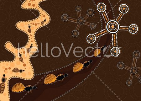 Aboriginal dot art vector background depicting honey ants