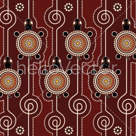 Aboriginal dot art vector pattern background with turtle