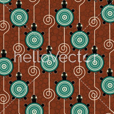 Aboriginal dot art vector pattern background with turtle.