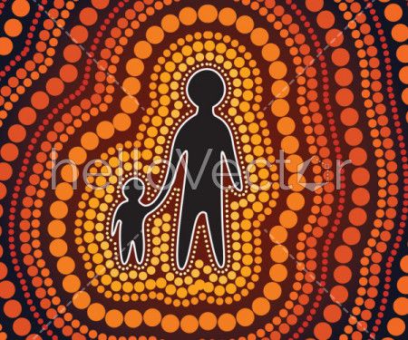 Aboriginal art vector painting - father and son concept