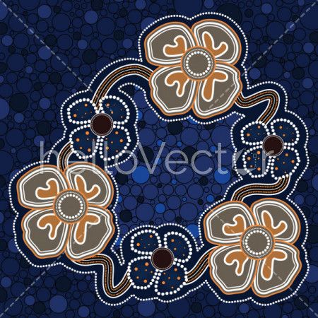 Aboriginal dot art painting with poppy flowers,