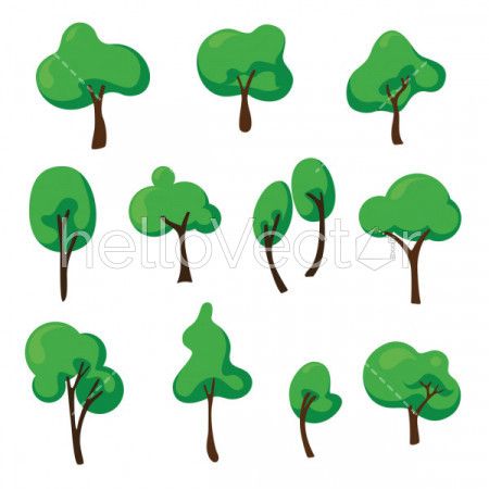 Set of vector abstract tree. Flat tree design illustration 