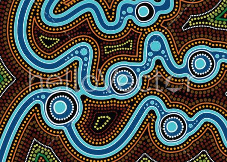 River, Aboriginal art vector painting with river, Landscape Illustration of aboriginal river