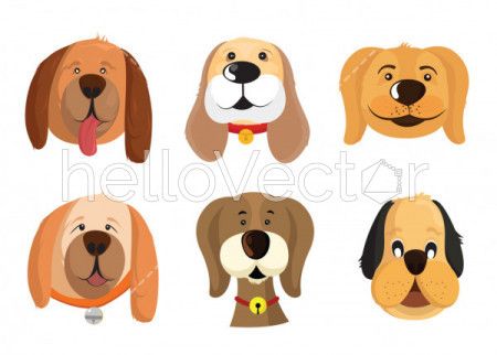 Set of vector faces of different dog breeds