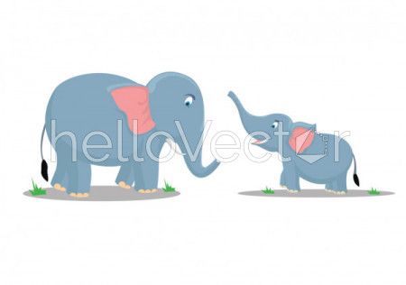 Cute mother and baby elephant - Vector illustration