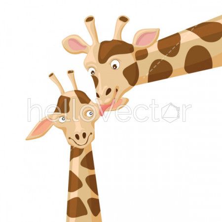 Giraffe vector illustration, Baby giraffe with mom, Mother child concept